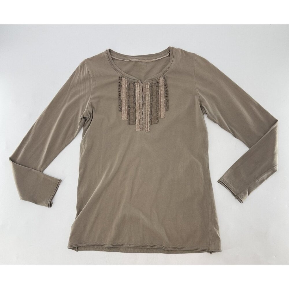 Eddie Bauer Women’s Olive Taupe 100% Cotton‎ Long Sleeve Top Sz M Preppy